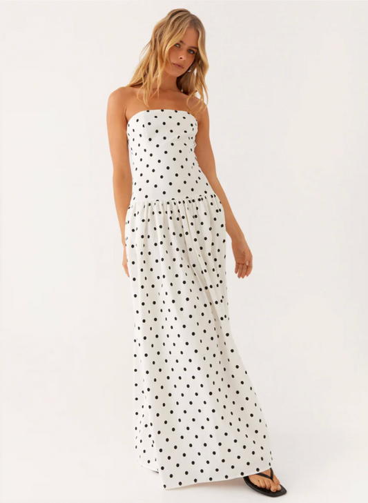 Andorra Maxi Dress - White Polkadot