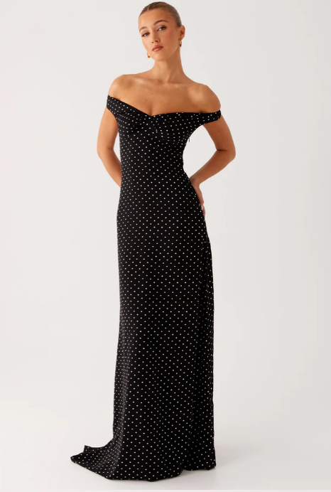 Melany Maxi Dress - Black Polka Dot