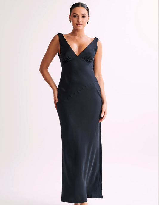 Nadia Maxi Satin Dress - Black